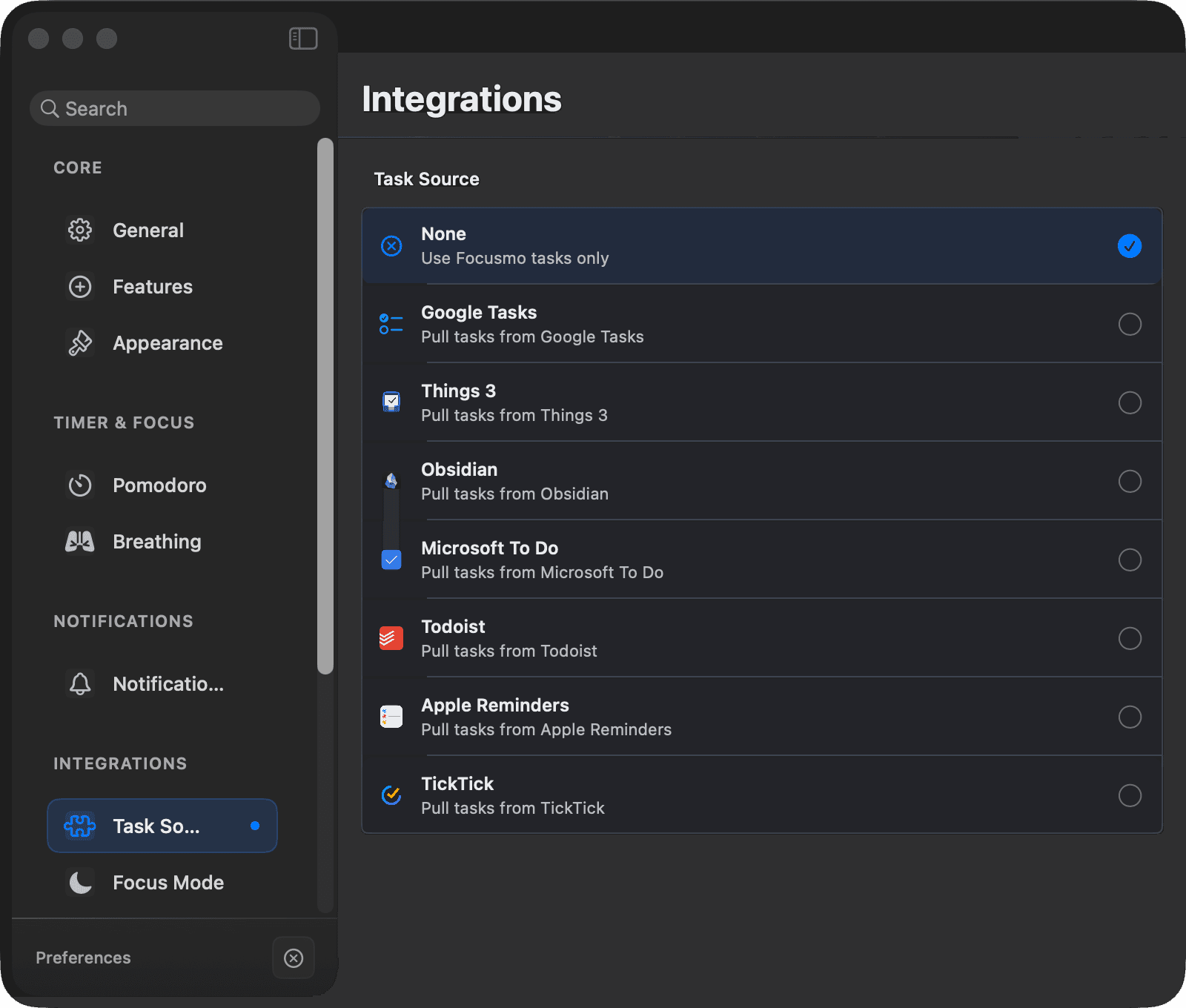 Settings → Task Sources