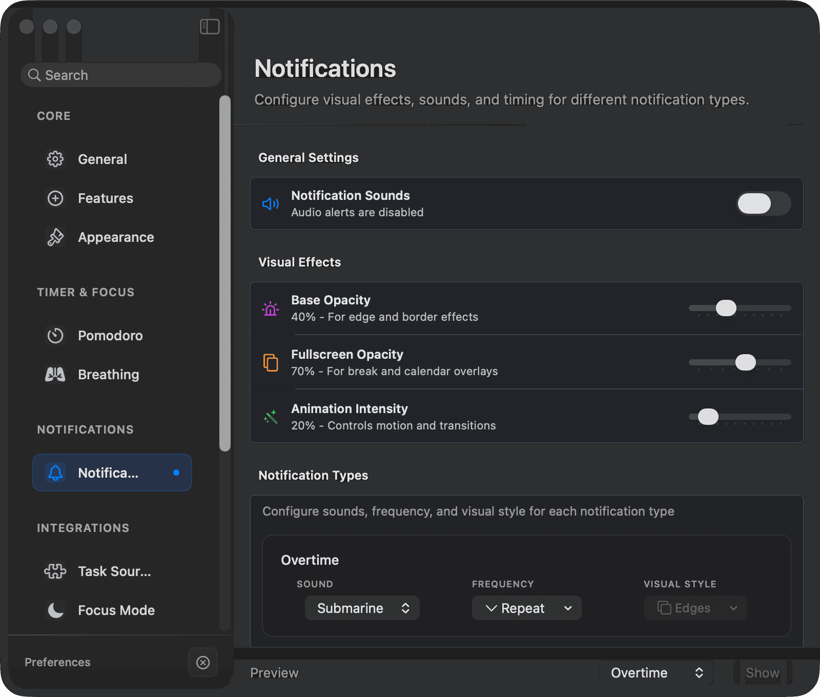 Settings → Tasks: Daily Task Reset and completed-task behavior